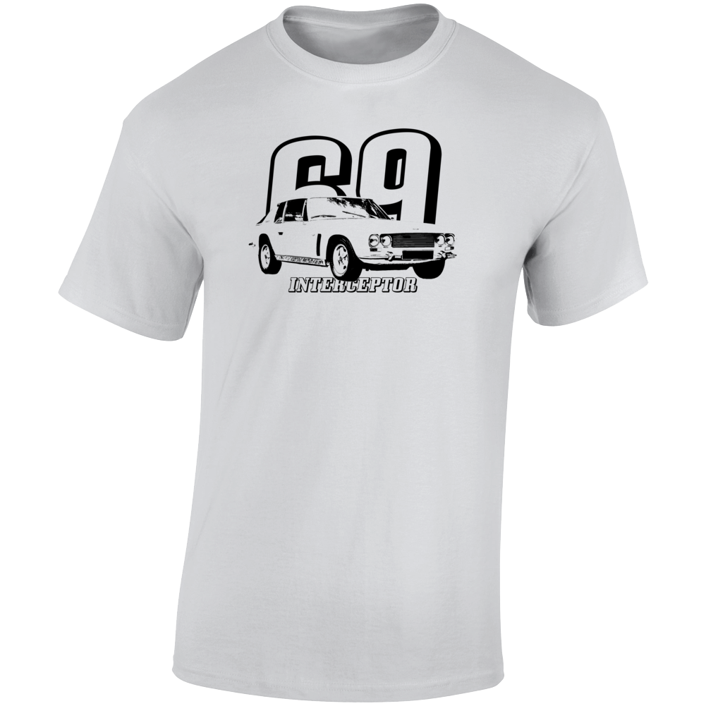 1969 Interceptor Three Quarter Angle View With Year And Model Name Light Color T Shirt