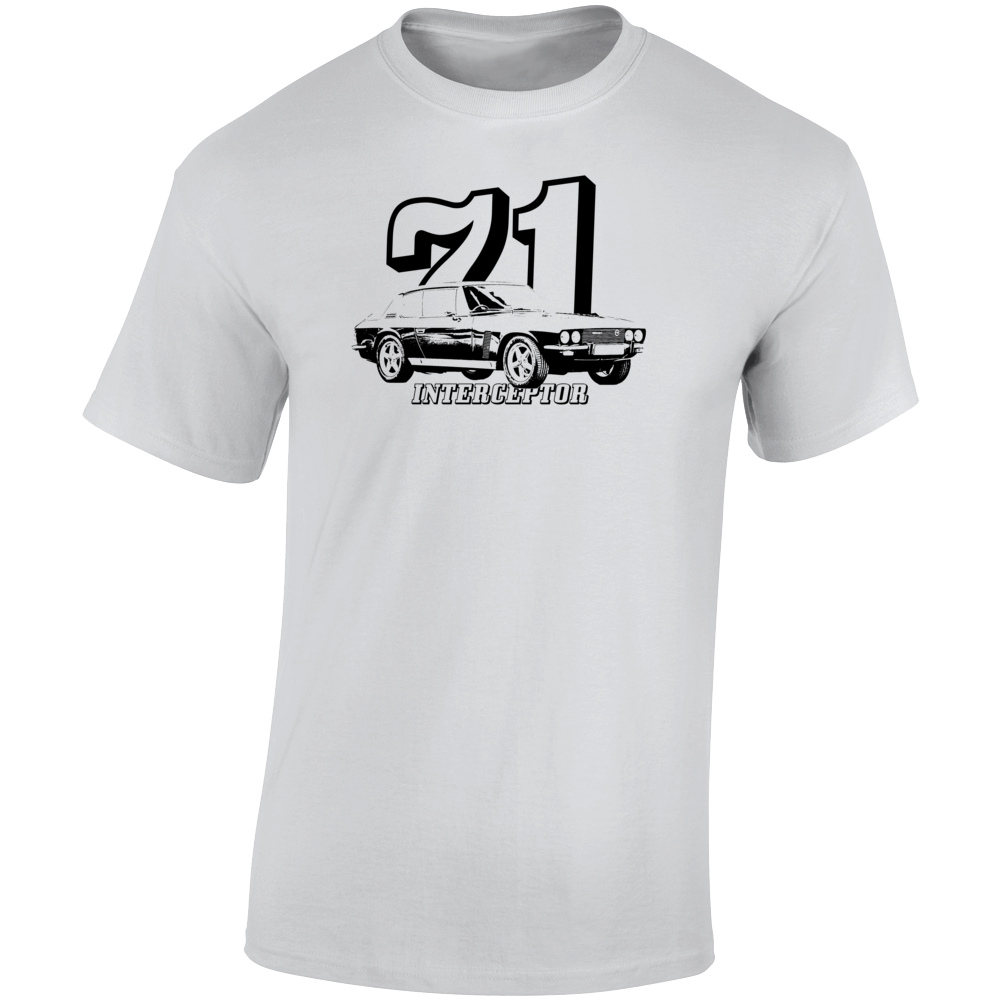 1971 Interceptor Three Quarter Angle View With Year And Model Name Light Color T Shirt