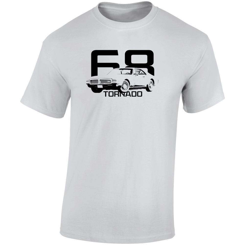 1968 Tornado Three Quarter Angle View With Year And Model Name Light Color T Shirt
