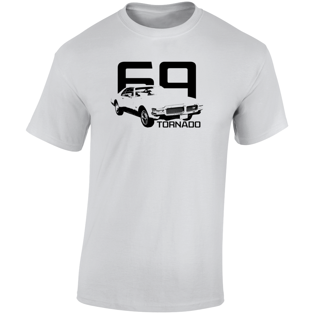 1969 Tornado Three Quarter Angle View With Year And Model Name Light Color T Shirt