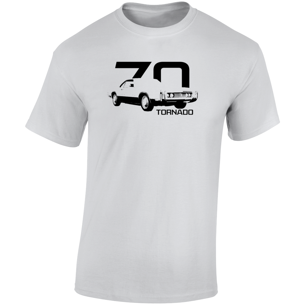 1970 Tornado Three Quarter Angle View With Year And Model Name Light Color T Shirt