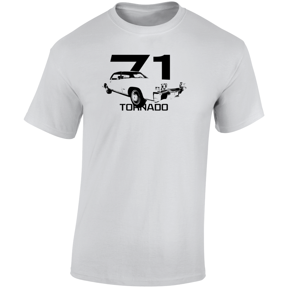 1971 Tornado Three Quarter Angle View With Year And Model Name Light Color T Shirt