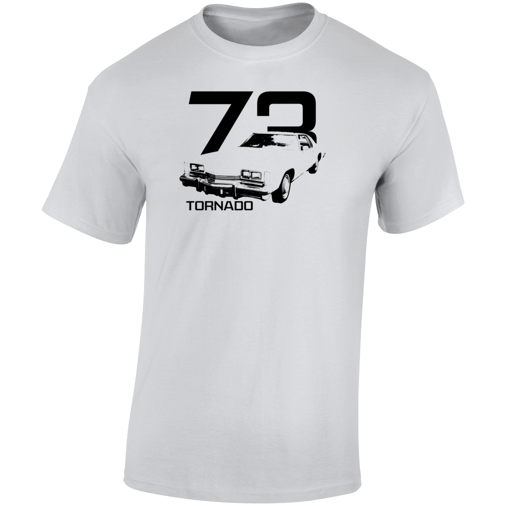 1973 Tornado Three Quarter Angle View With Year And Model Name Light Color T Shirt
