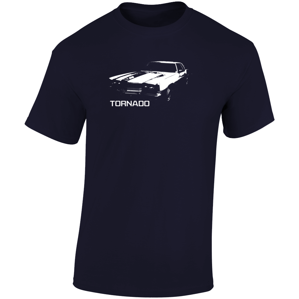 1973 Tornado Three Quarter Angle View With Model Name Dark Color T Shirt