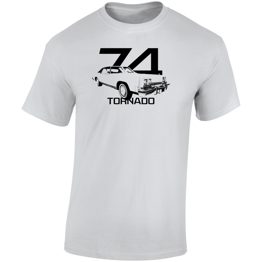 1974 Tornado Three Quarter Angle View With Year And Model Name Light Color T Shirt