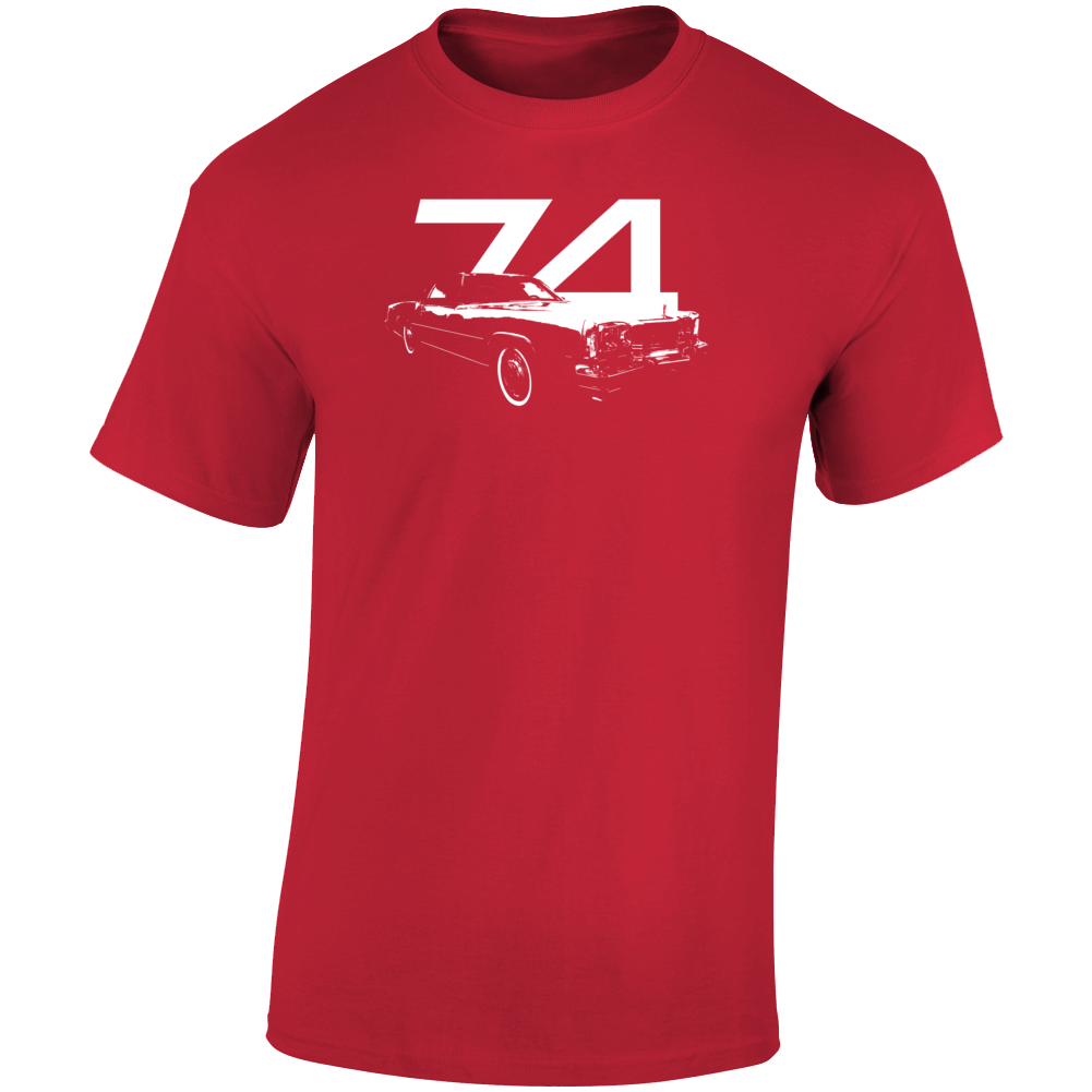 1974 Tornado Three Quarter Angle View With Year Dark Color T Shirt