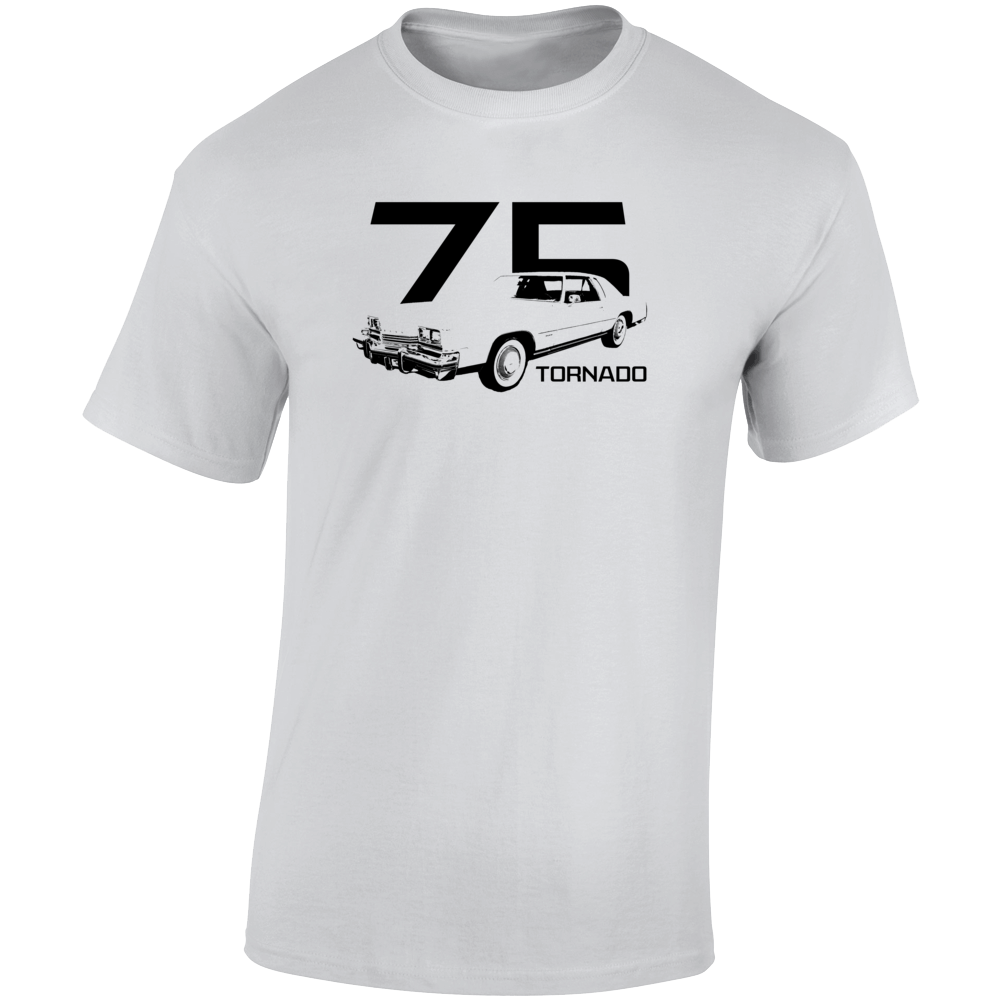 1975 Tornado Three Quarter Angle View With Year And Model Name Light Color T Shirt