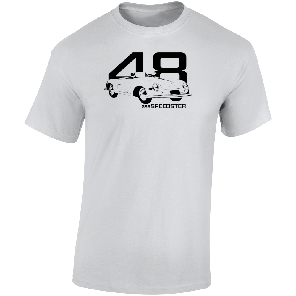 1948 356 Speedster Three Quarter Angle View With Year And Model Name Light Color T Shirt