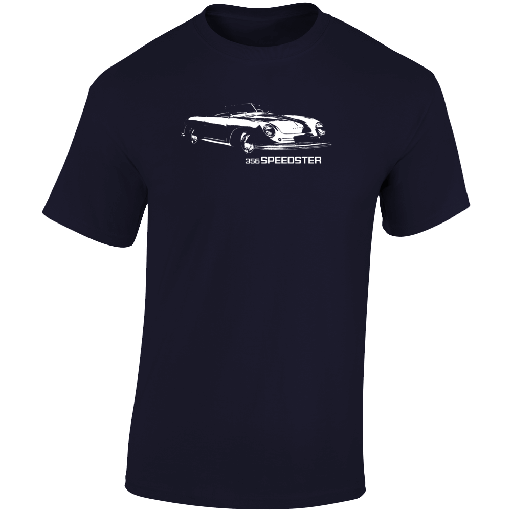 1948 356 Speedster Three Quarter Angle View With Model Name Dark Color T Shirt