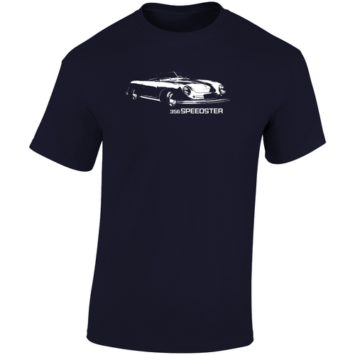 1948 356 Speedster Three Quarter Angle View With Model Name Dark Color T Shirt