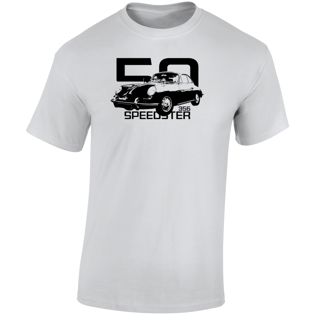 1950 356 Speedster Three Quarter Angle View With Year And Model Name Light Color T Shirt