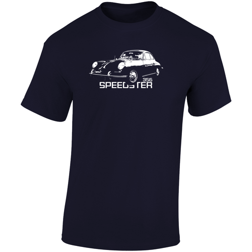 1950 356 Speedster Three Quarter Angle View With Model Name Dark Color T Shirt