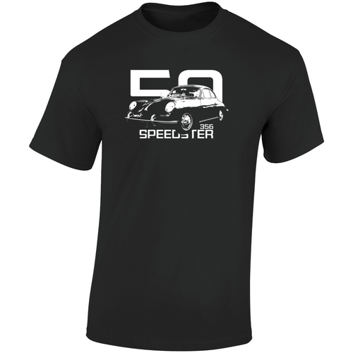 1950 356 Speedster Three Quarter Angle View With Year And Model Name Dark Color T Shirt