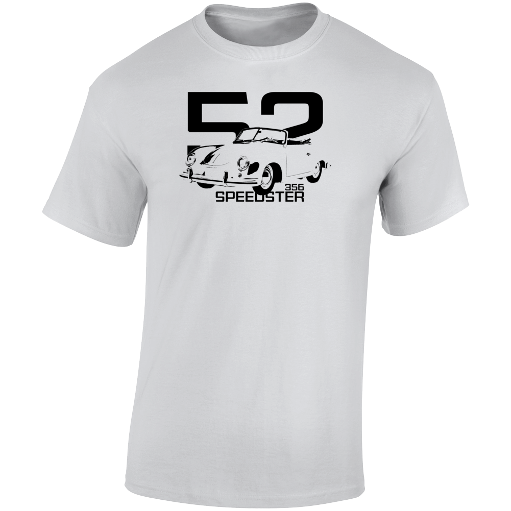 1952 356 Speedster Three Quarter Angle View With Year And Model Name Light Color T Shirt