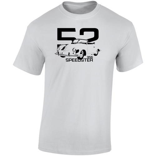 1952 356 Speedster Three Quarter Angle View With Year And Model Name Light Color T Shirt