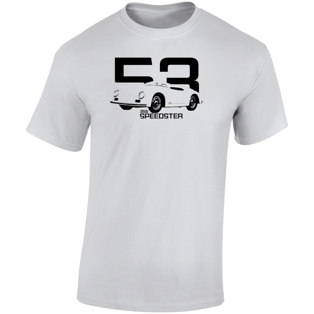1953 356 Speedster Three Quarter Angle View With Year And Model Name Light Color T Shirt