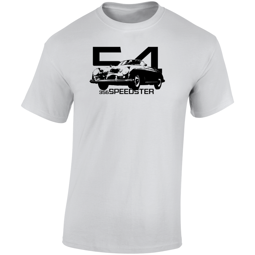 1954 356 Speedster Three Quarter Angle View With Year And Model Name Light Color T Shirt