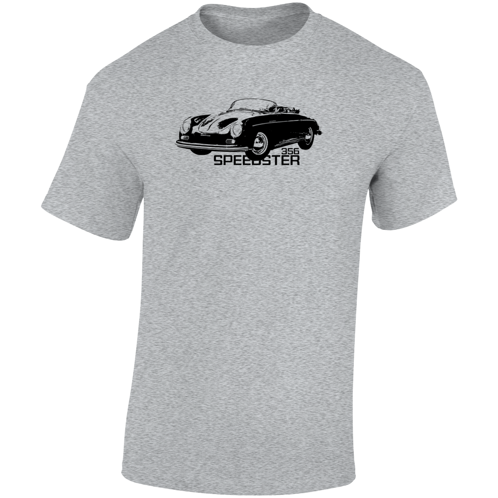 1955 356 Speedster Three Quarter Angle View With Model Name Light Color T Shirt