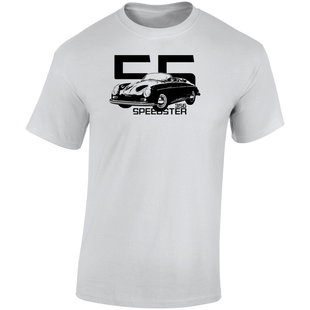 1955 356 Speedster Three Quarter Angle View With Year And Model Name Light Color T Shirt