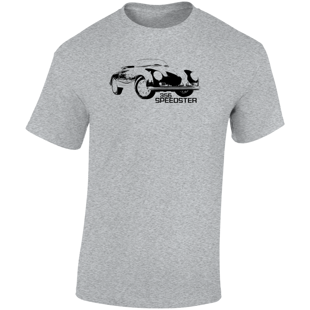 1956 356 Speedster Three Quarter Angle View With Model Name Light Color T Shirt