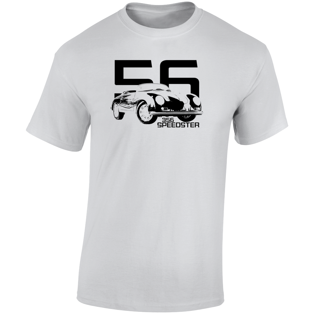1956 356 Speedster Three Quarter Angle View With Year And Model Name Light Color T Shirt