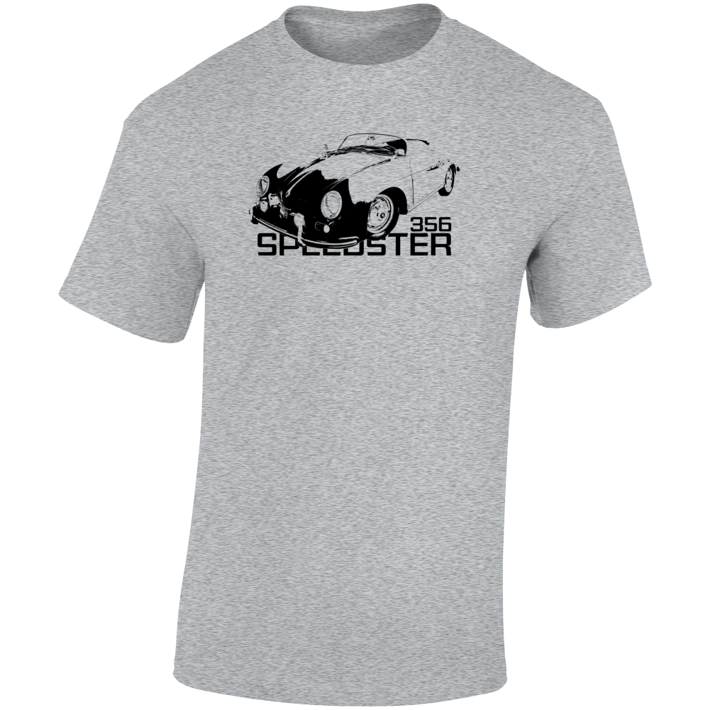 1957 356 Speedster Three Quarter Angle View With Model Name Light Color T Shirt