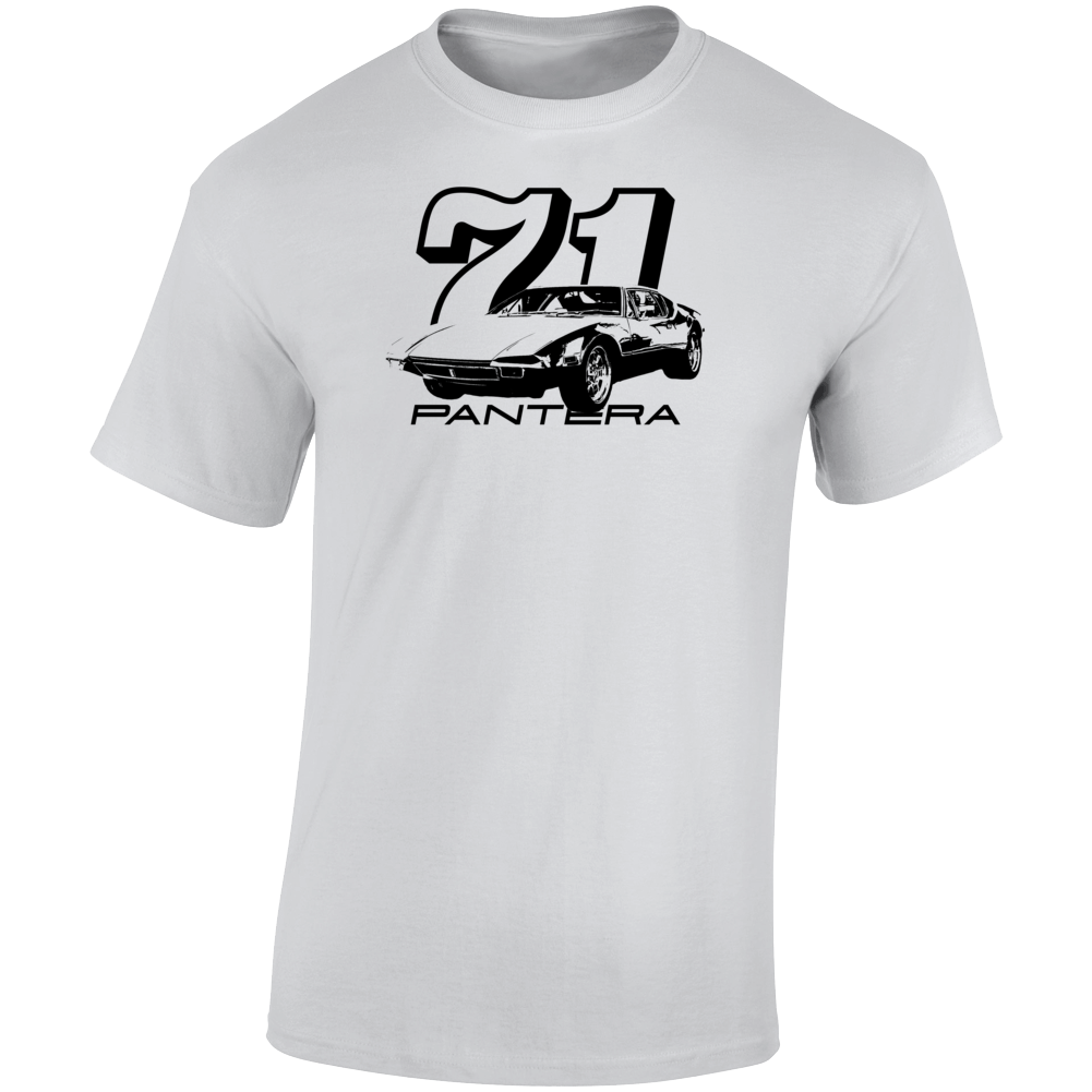 1971 Pantera. Three Quarter Angle View With Year And Model Name Light Color T Shirt