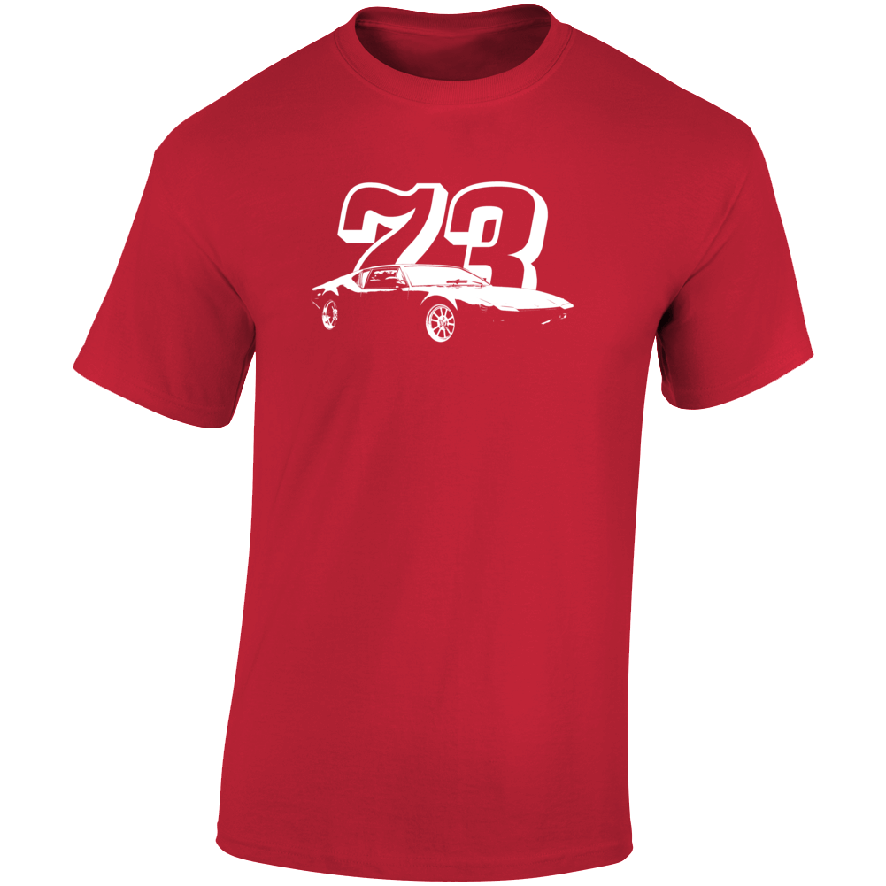 1973 Pantera. Three Quarter Angle View With Year Dark Color T Shirt