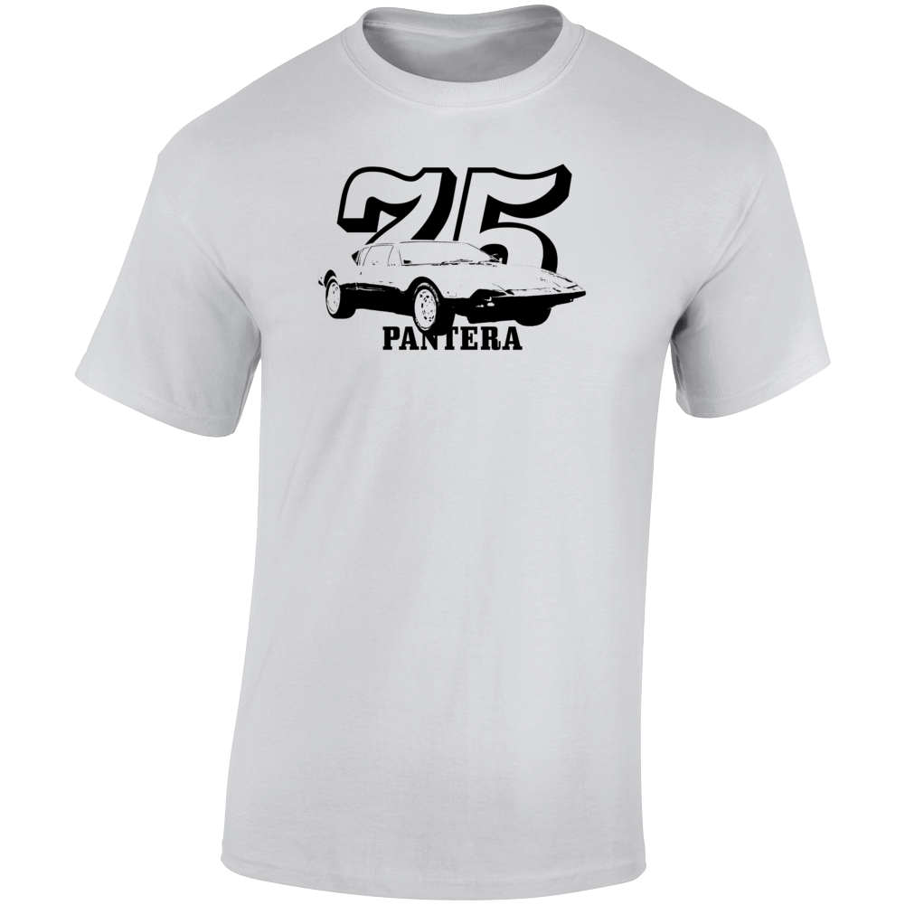 1975 Pantera. Three Quarter Angle View With Year And Model Name Light Color T Shirt