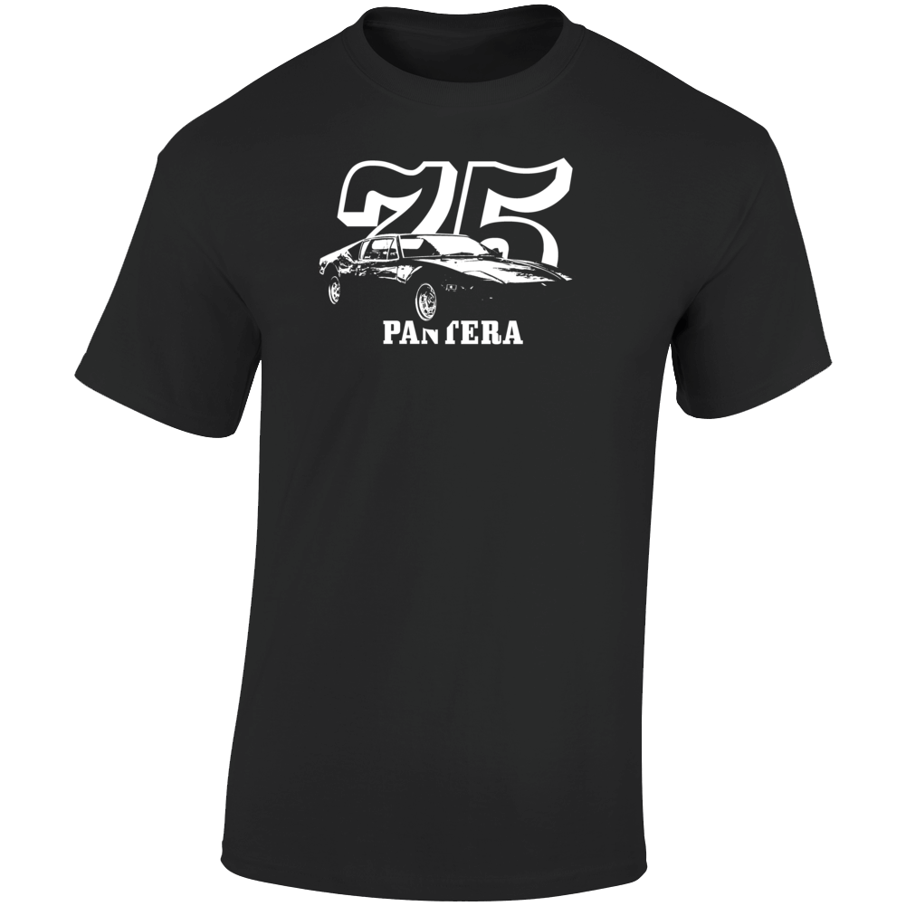 1975 Pantera. Three Quarter Angle View With Year And Model Name Dark Color T Shirt