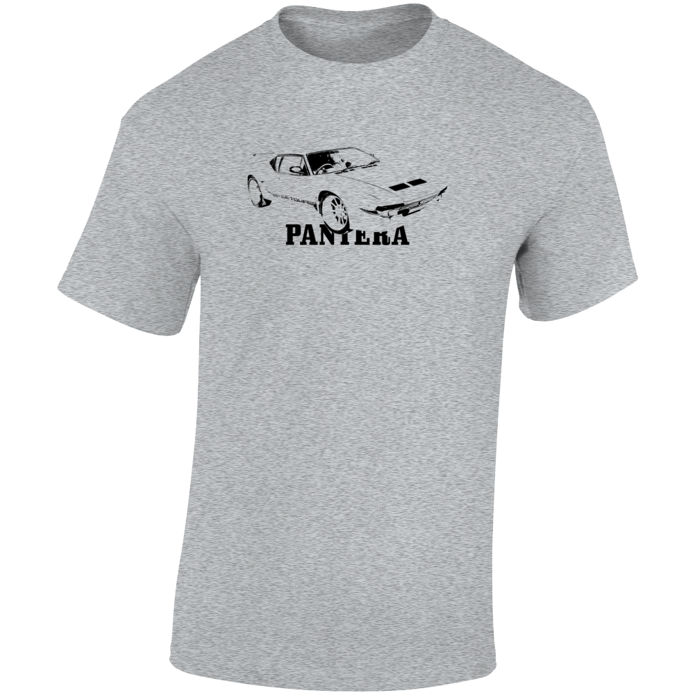 1976 Pantera. Three Quarter Angle View With Model Name Light Color T Shirt