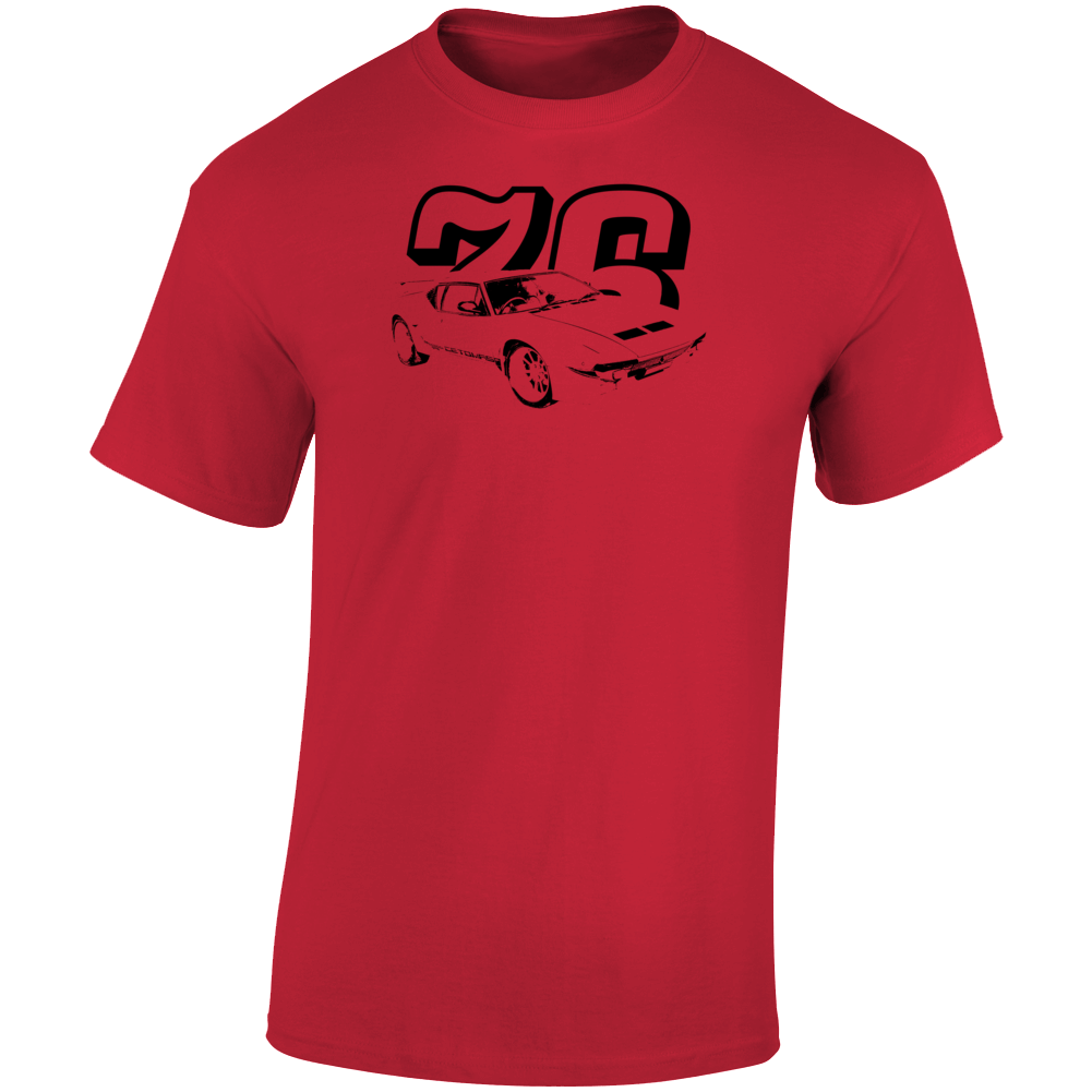 1976 Pantera. Three Quarter Angle View With Year Light Color T Shirt