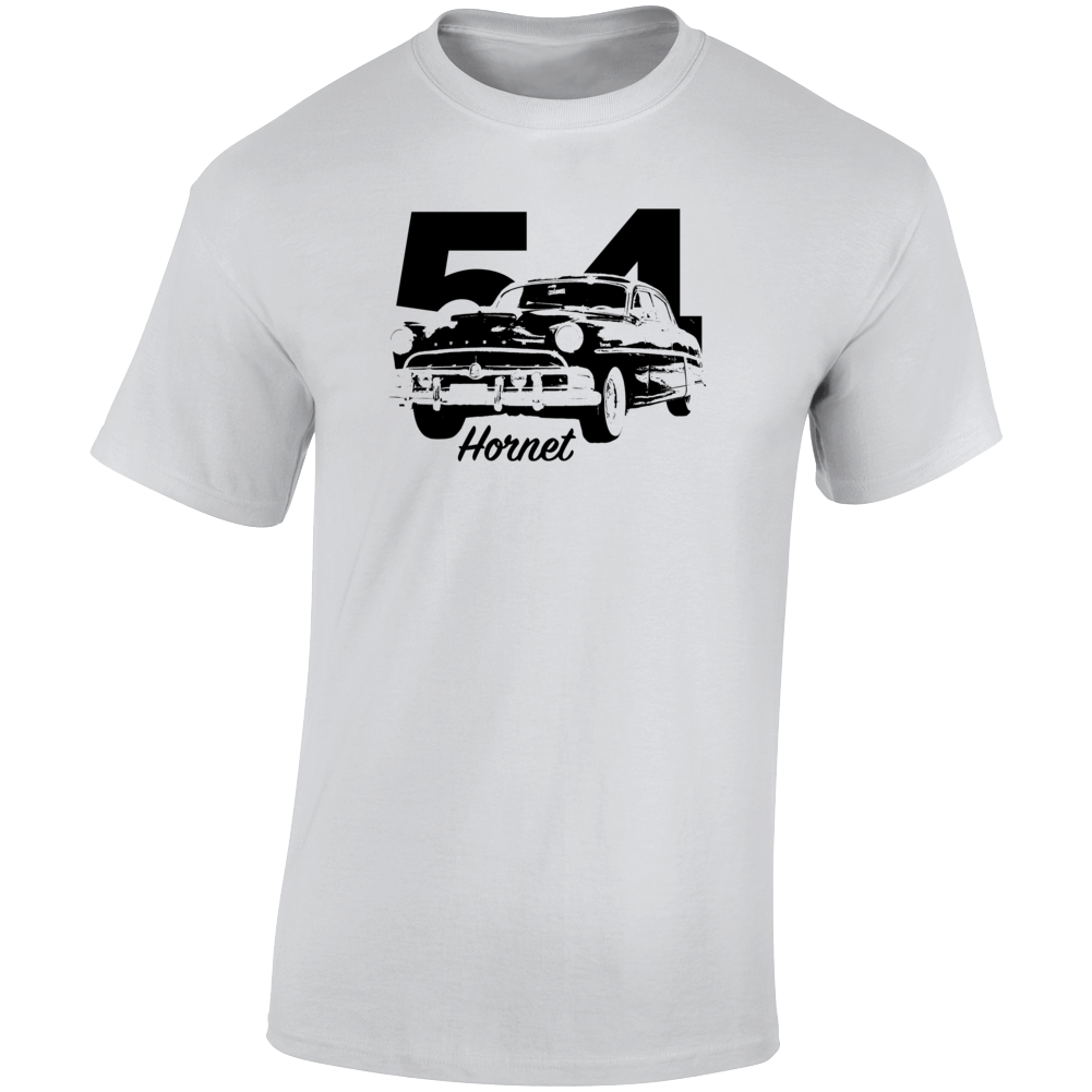 1954 Hornet Three Quarter Angle View With Year And Model Name Light Color T Shirt
