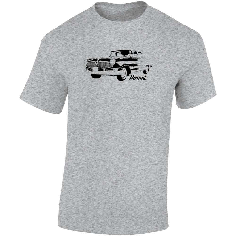 1957 Hornet Three Quarter Angle View With Model Name Light Color T Shirt