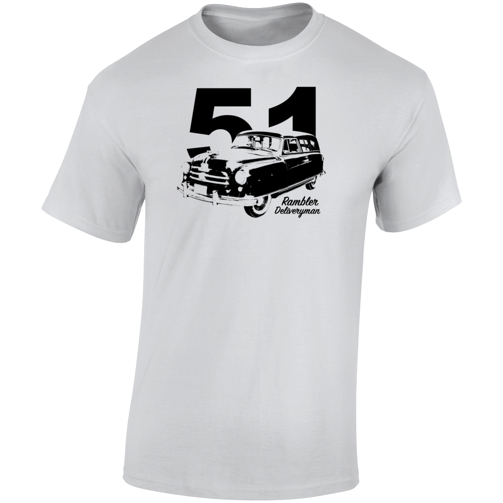1951 Rambler Deliveryman Three Quarter Angle View With Year And Model Name Light Color T Shirt