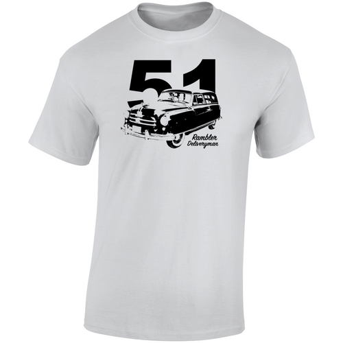 1951 Rambler Deliveryman Three Quarter Angle View With Year And Model Name Light Color T Shirt