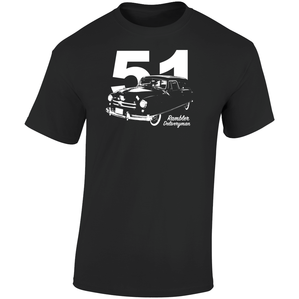 1951 Rambler Deliveryman Three Quarter Angle View With Year And Model Name Dark Color T Shirt