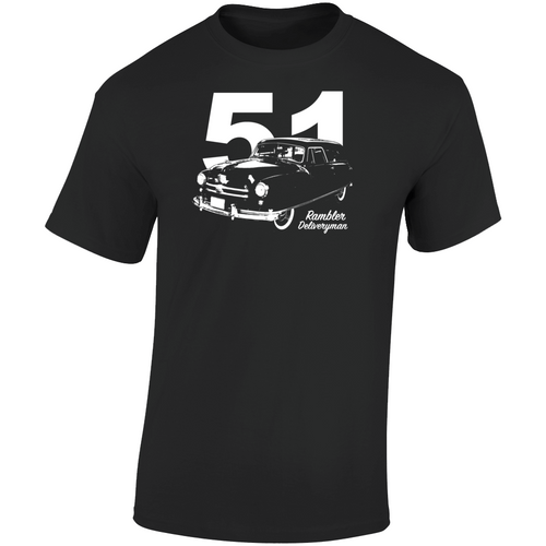 1951 Rambler Deliveryman Three Quarter Angle View With Year And Model Name Dark Color T Shirt