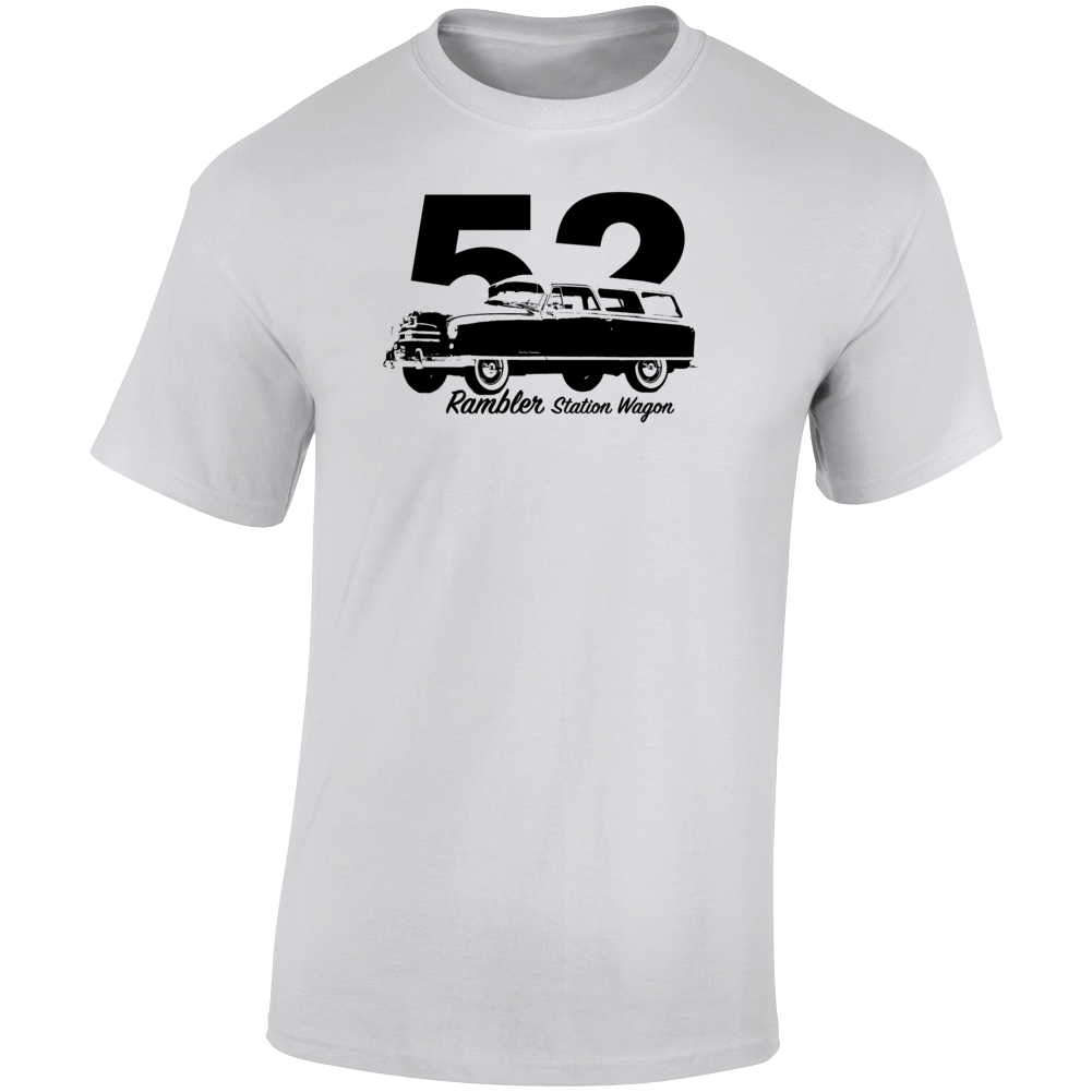1952 Rambler Three Quarter Angle View With Year And Model Name Light Color T Shirt