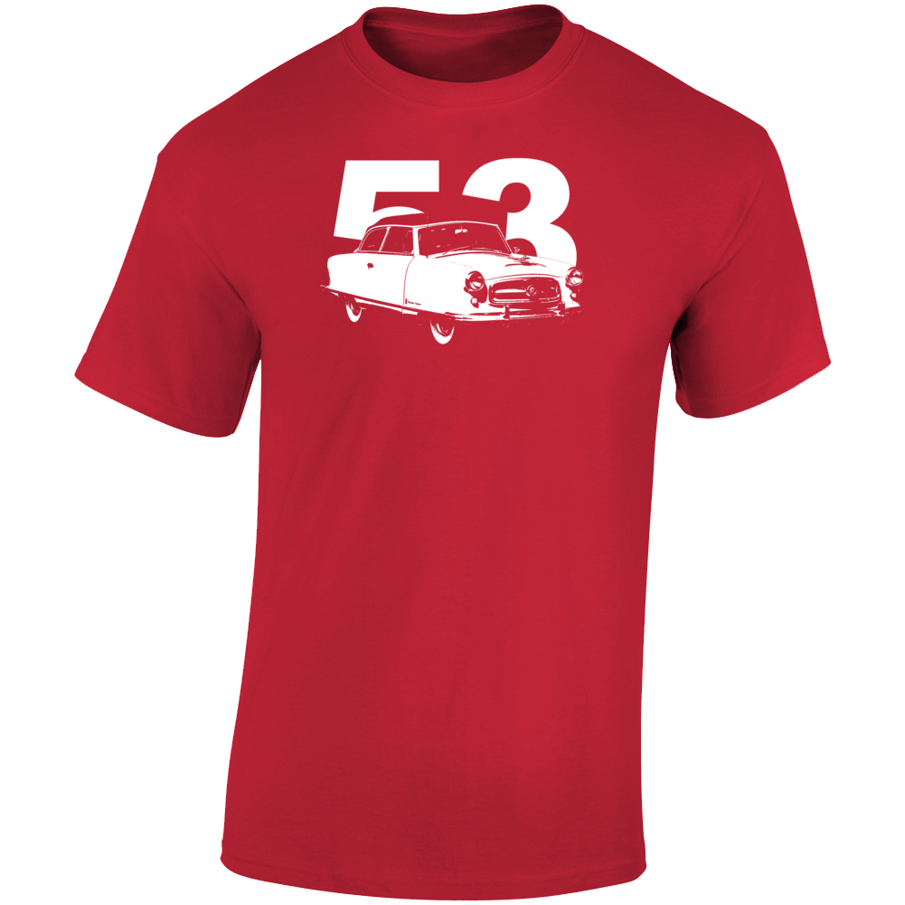 1953 Rambler Three Quarter Angle View With Year Dark Color T Shirt