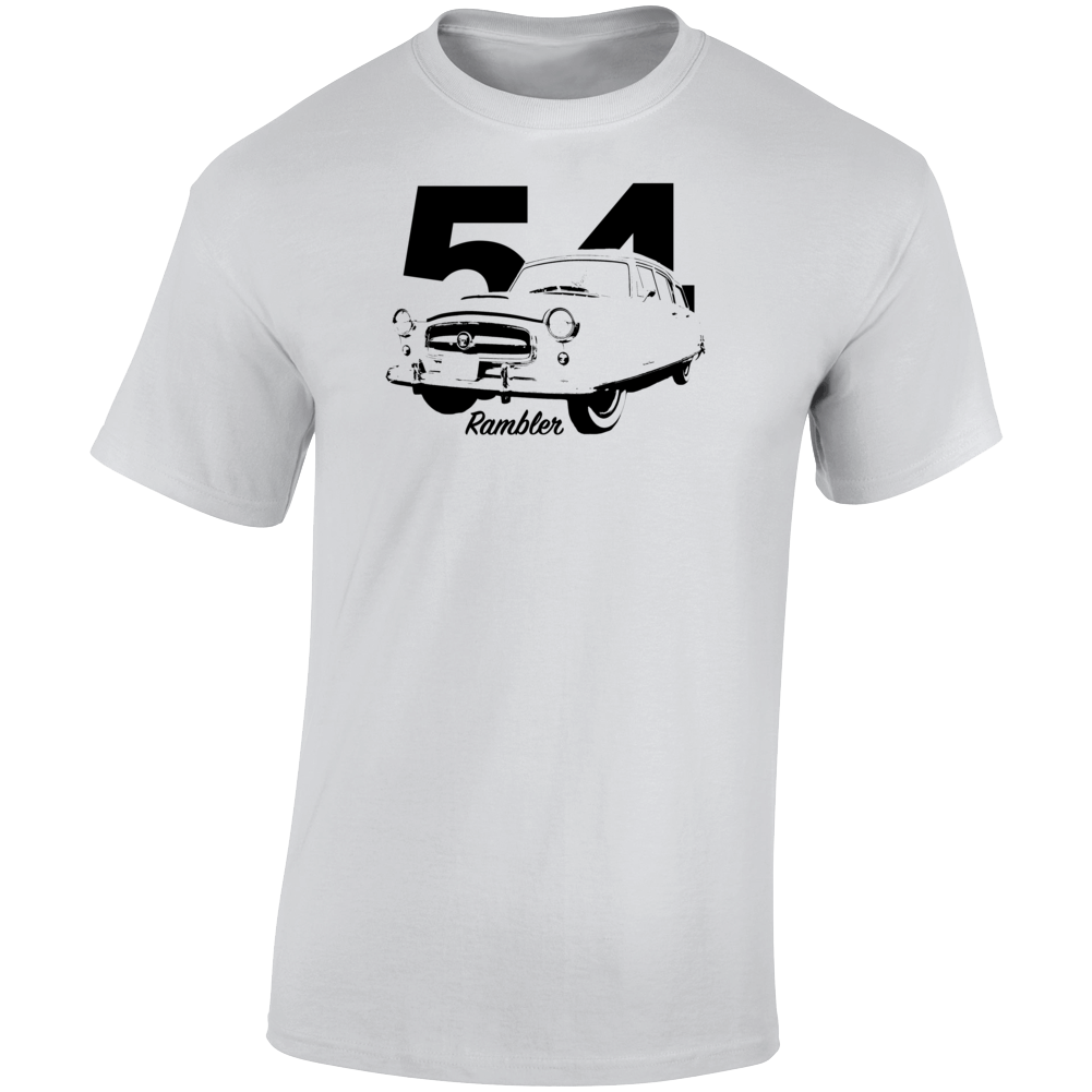 1954 Rambler Three Quarter Angle View With Year And Model Name Light Color T Shirt