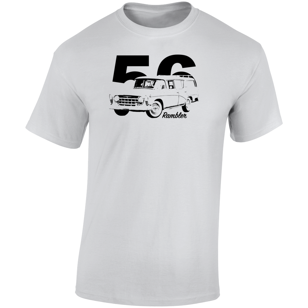 1956 Rambler Three Quarter Angle View With Year And Model Name Light Color T Shirt