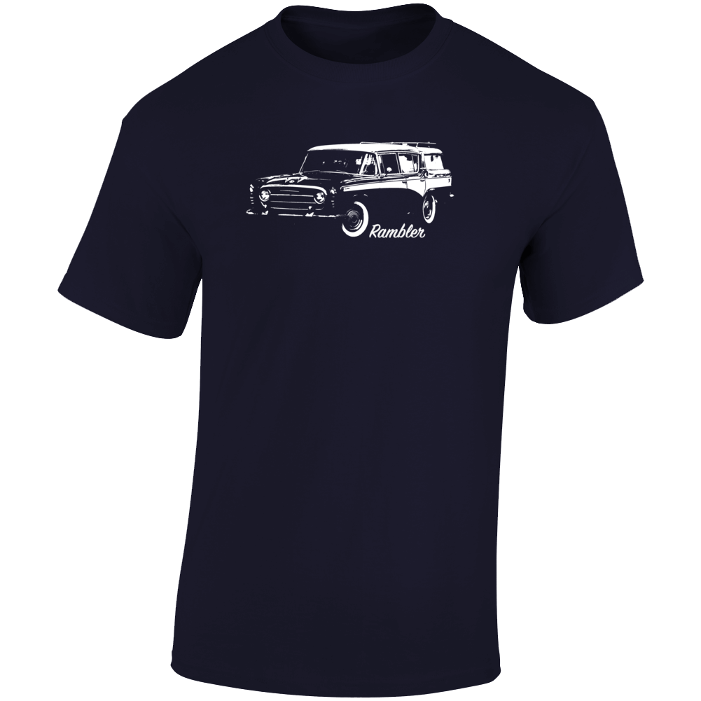 1956 Rambler Three Quarter Angle View With Model Name Dark Color T Shirt
