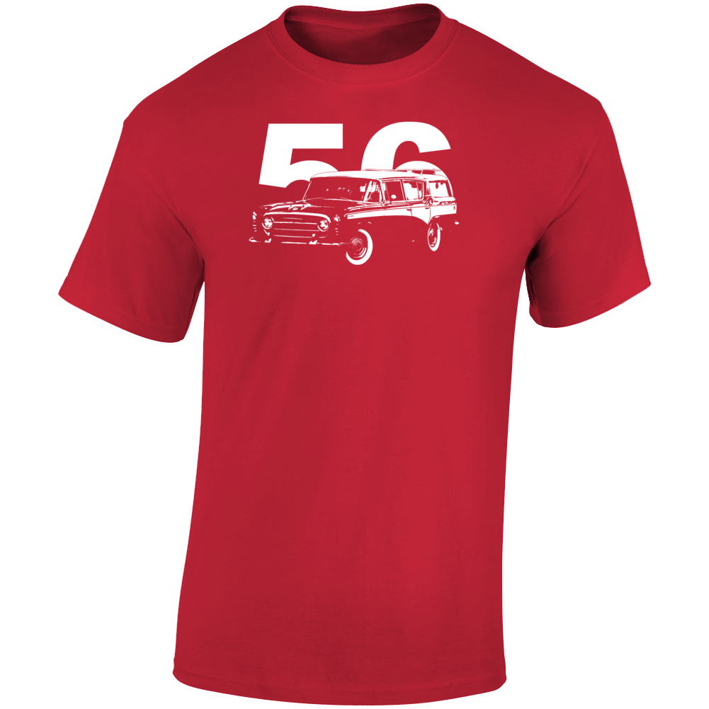 1956 Rambler Three Quarter Angle View With Year Dark Color T Shirt