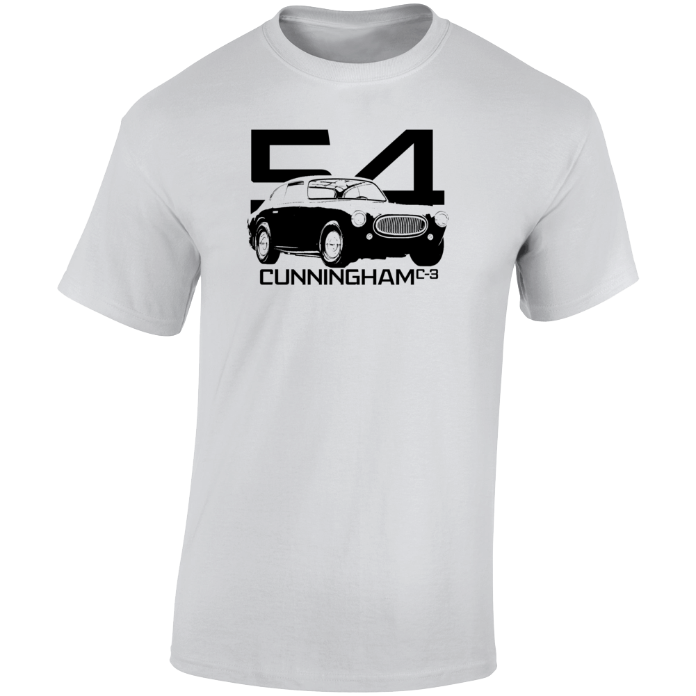 1954 Cunningham Three Quarter Angle View With Year And Model Name Light Color T Shirt