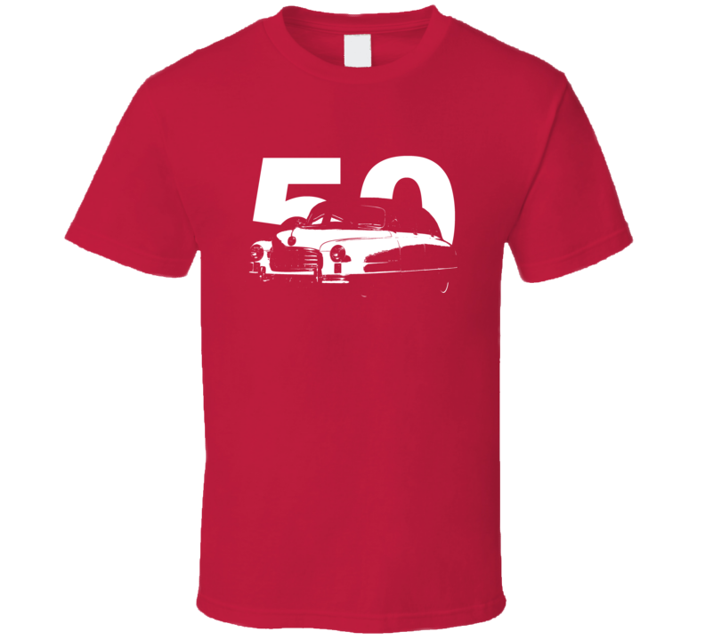 1950 Ambassador Three Quarter Angle View With Year Dark Color T Shirt