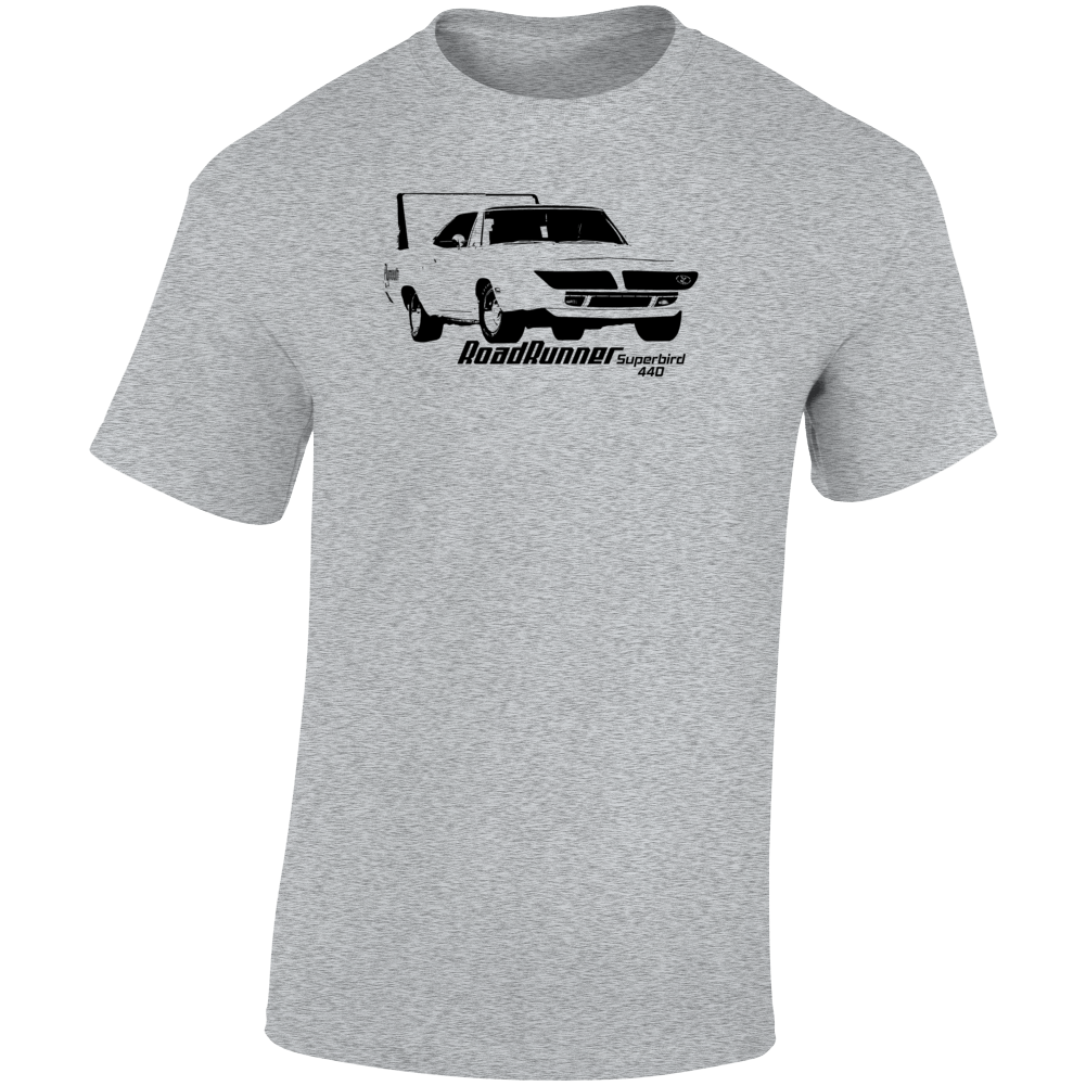 1970 Road Runner Superbird 440 Three Quarter Angle View With Model Name Light Color T Shirt
