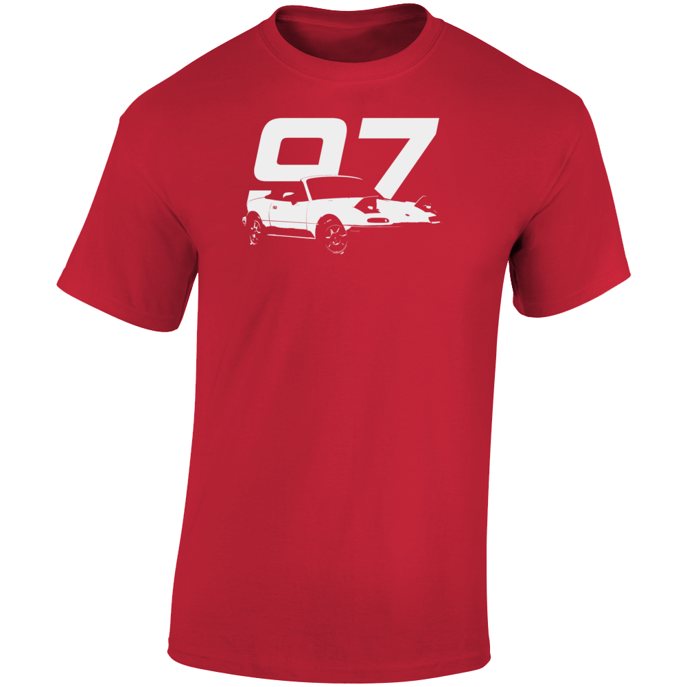 1997 Miata Three Quarter Angle View With Year Dark Color T Shirt