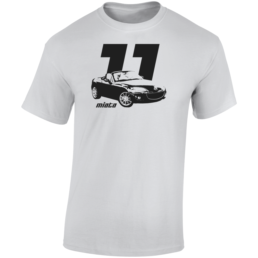 2011 Miata Three Quarter Angle View With Year And Model Name Light Color T Shirt