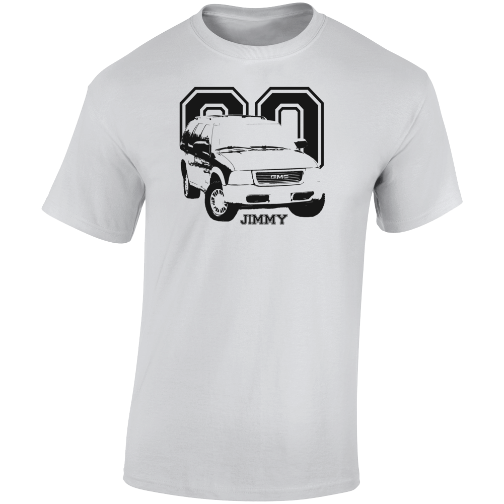 2000 Jimmy Three Quarter Angle View With Year And Model Name Light Color T Shirt